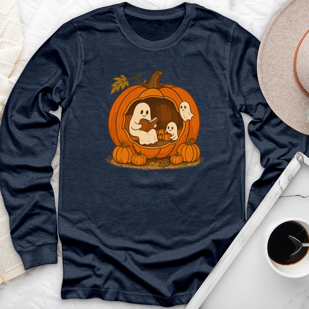 pumpkin reading nook long sleeve unisex tee
