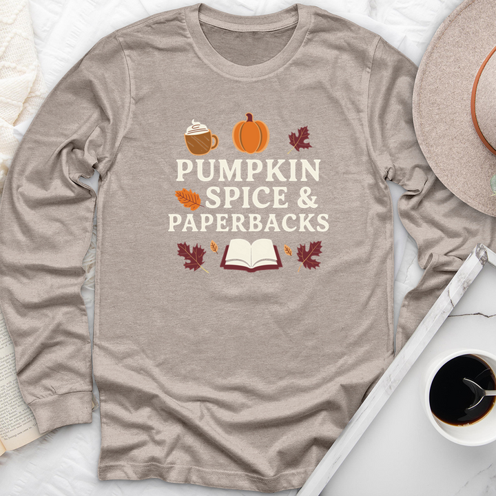 pumpkin spice and paperbacks long sleeve unisex tee
