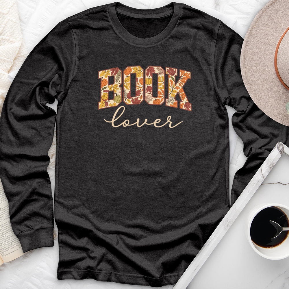 book lover autumn pattern long sleeve unisex tee
