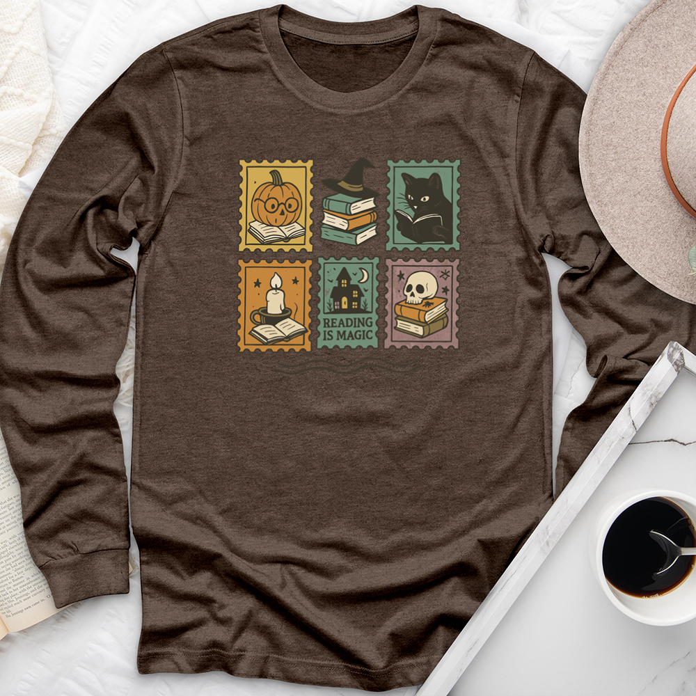 halloween reading stamps long sleeve unisex tee