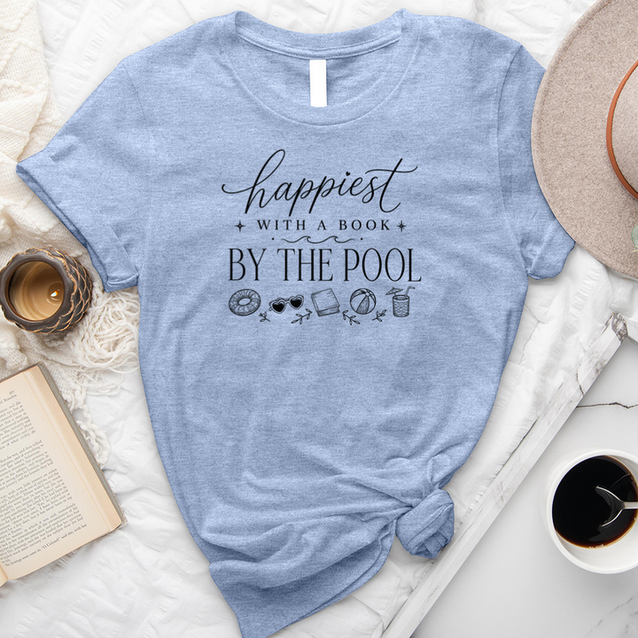 happiest with a book by the pool unisex tee