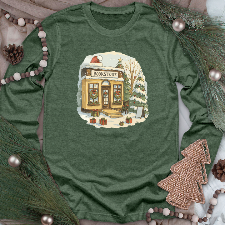 christmas bookstore long sleeve unisex tee