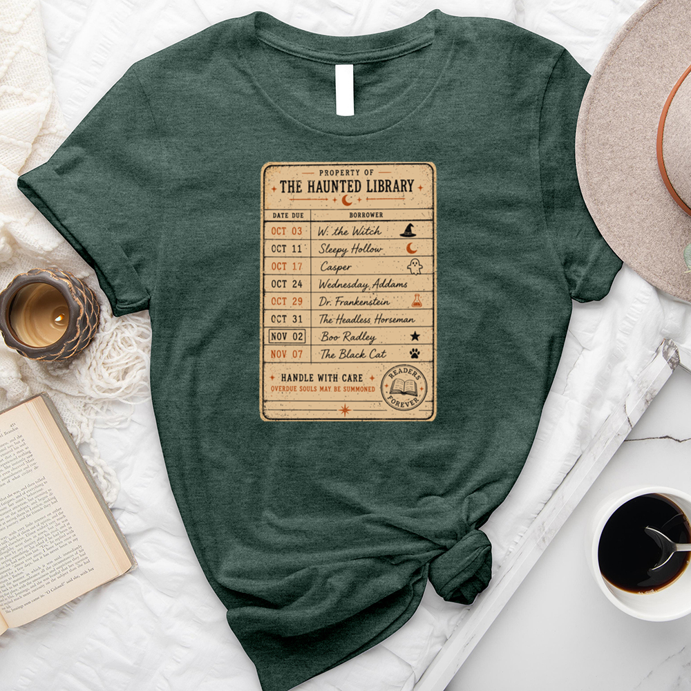 haunted library card unisex tee