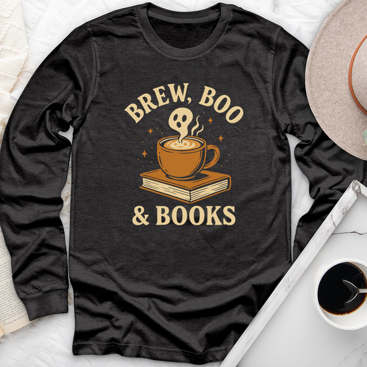 brew, boo and books long sleeve unisex tee