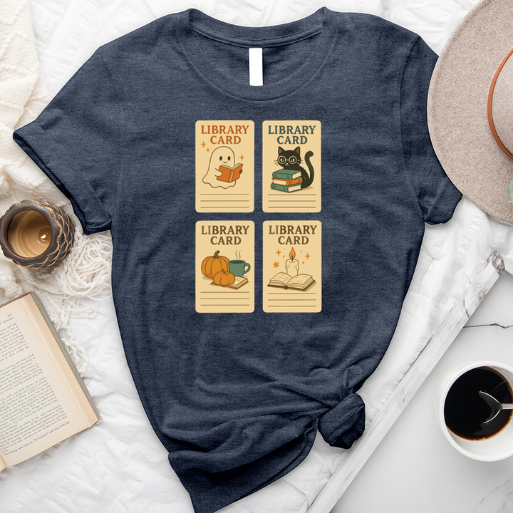 autumn library cards unisex tee