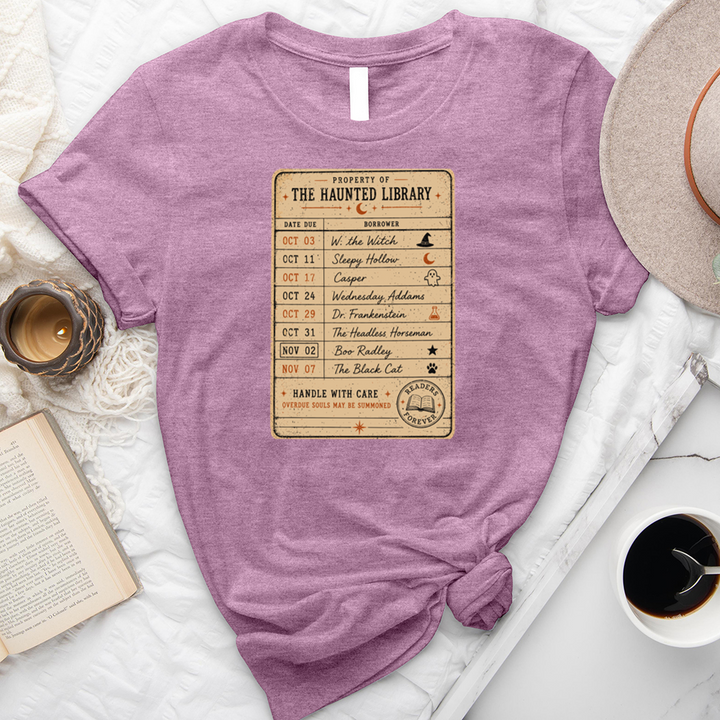 haunted library card unisex tee