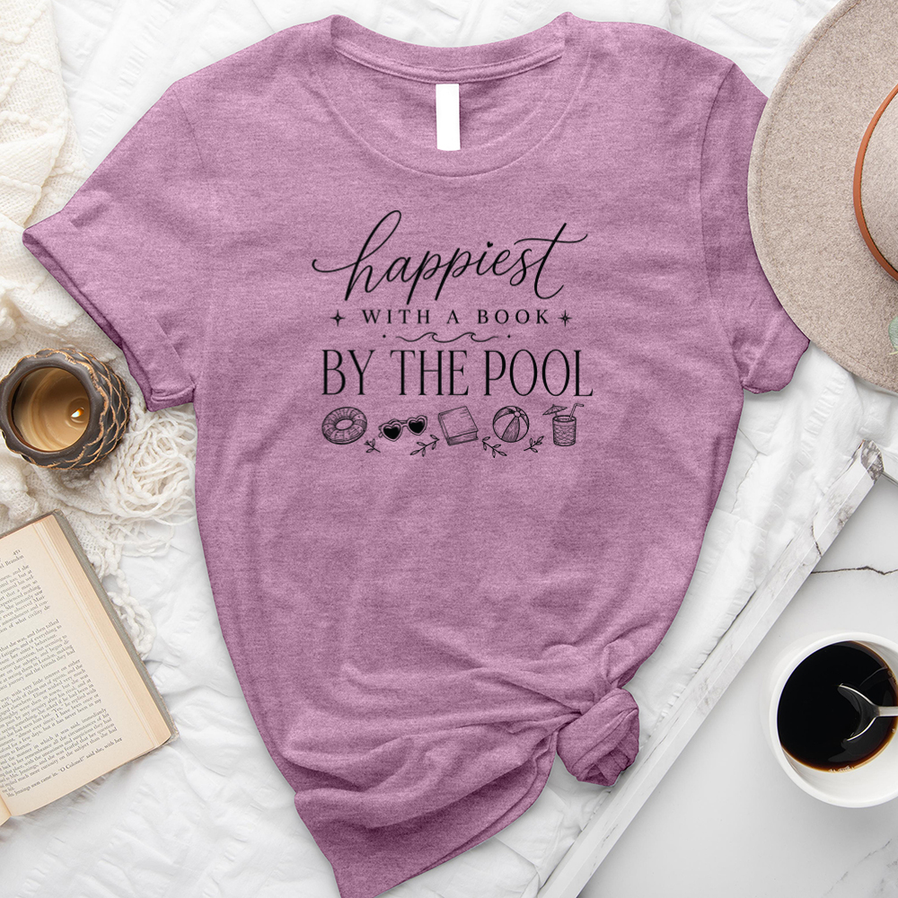 happiest with a book by the pool unisex tee