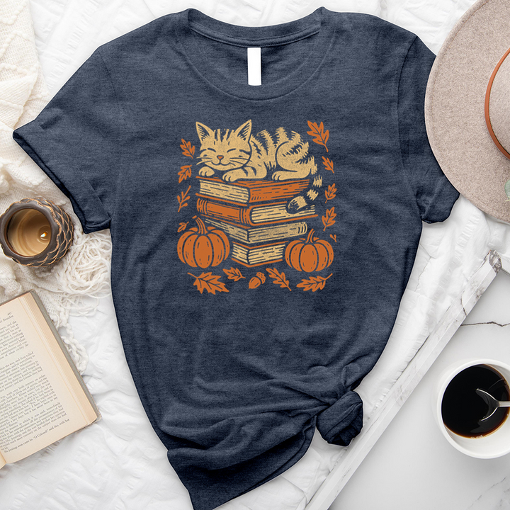 autumn cat books unisex tee