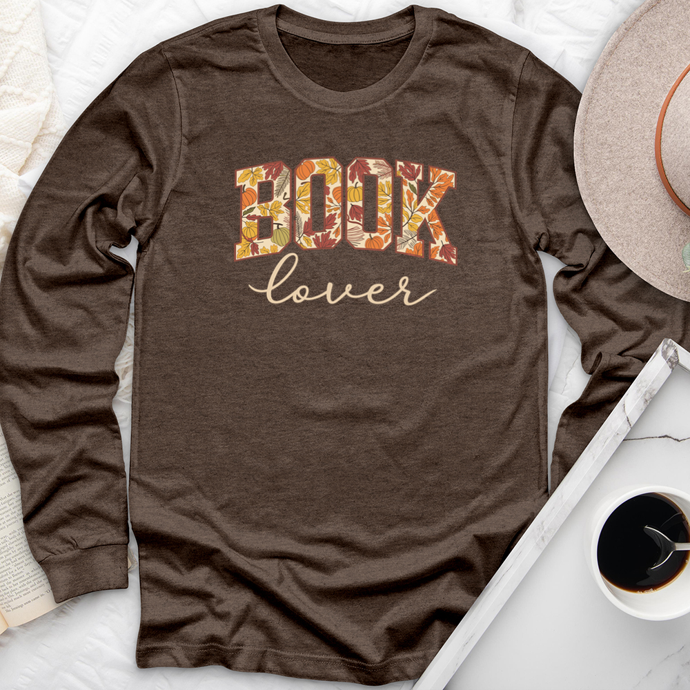 book lover autumn pattern long sleeve unisex tee