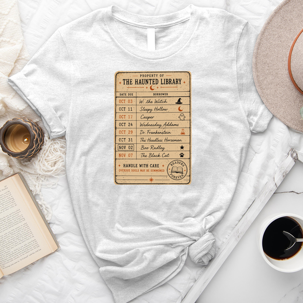haunted library card unisex tee