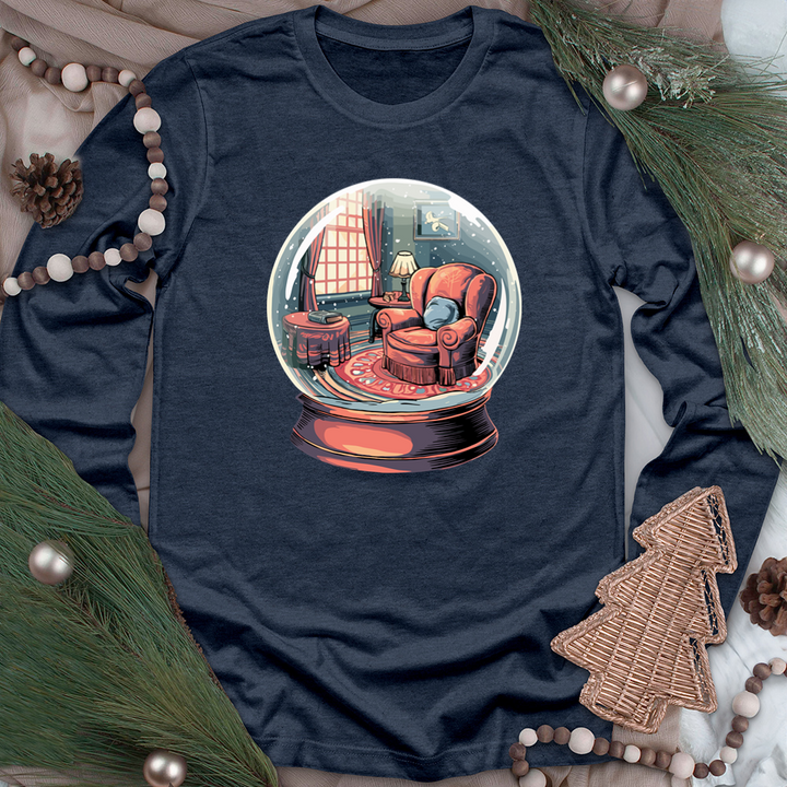 reading nook snowglobe long sleeve unisex tee