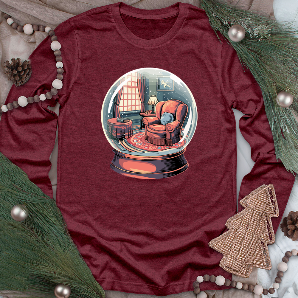 reading nook snowglobe long sleeve unisex tee