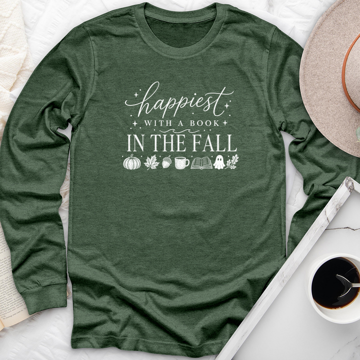 happiest with a book fall long sleeve unisex tee