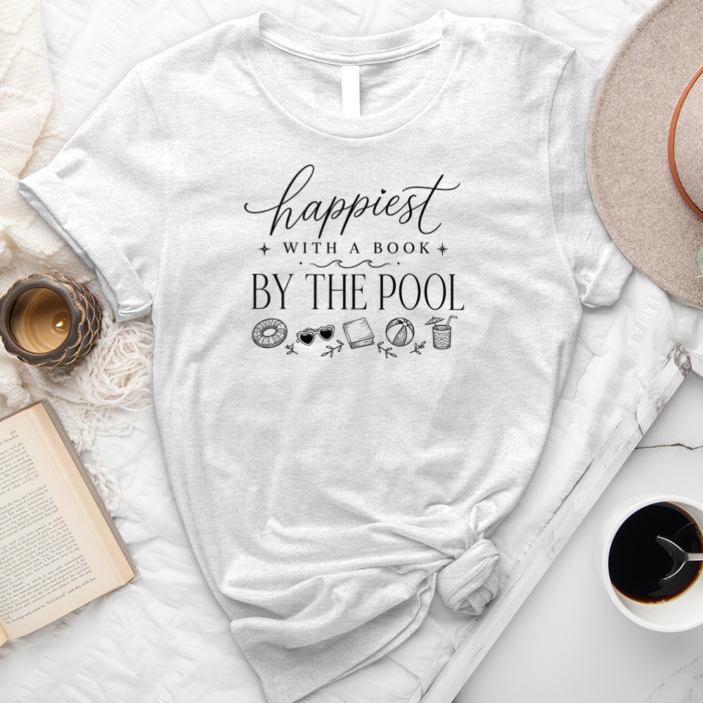 happiest with a book by the pool unisex tee