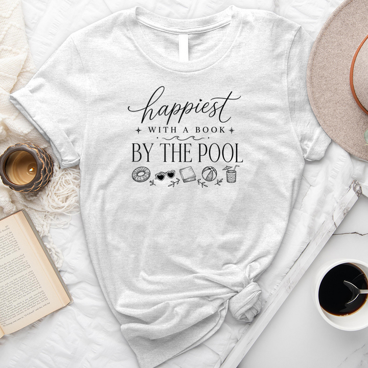 happiest with a book by the pool unisex tee