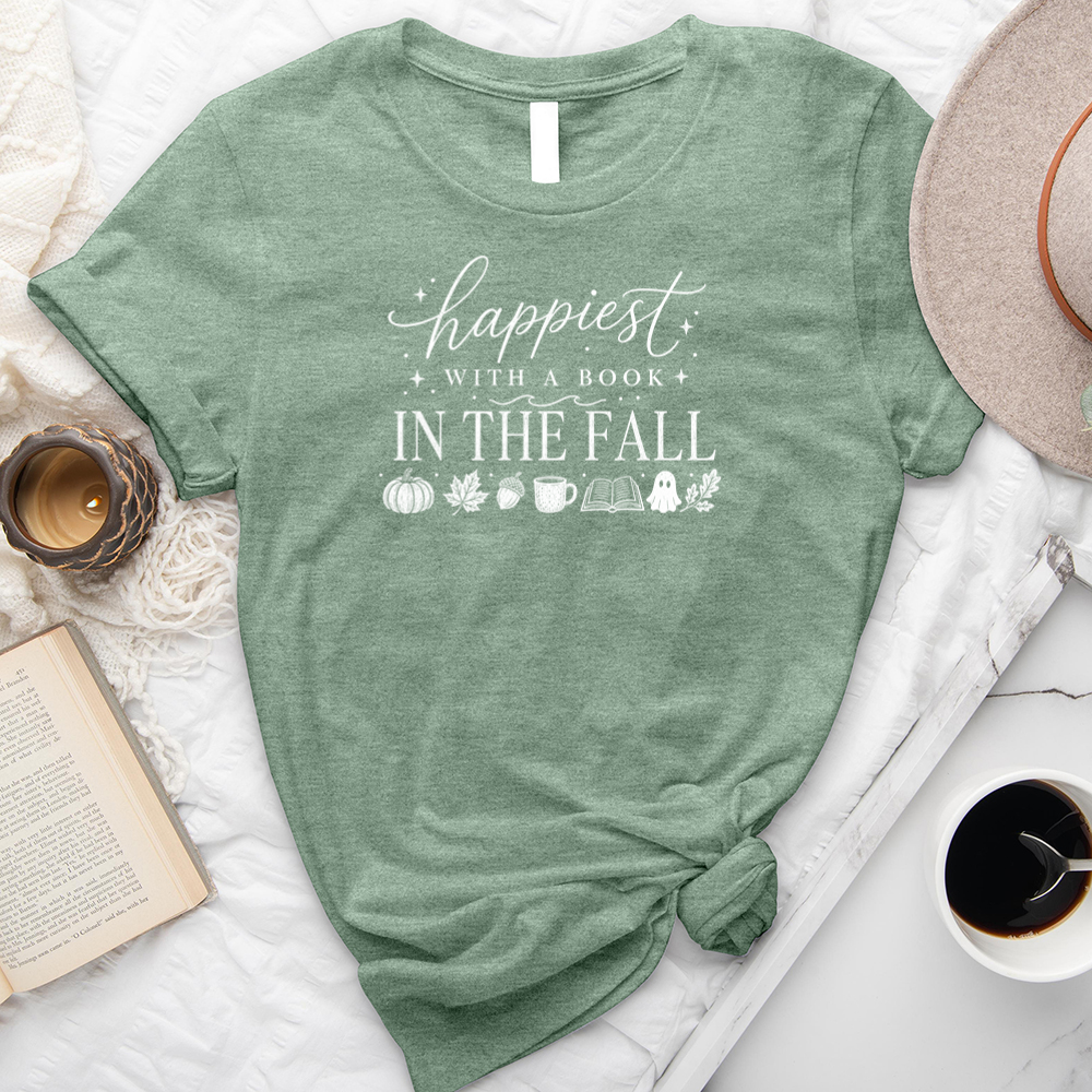happiest with a book fall unisex tee