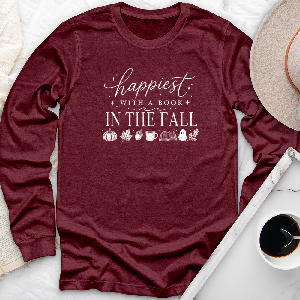 happiest with a book fall long sleeve unisex tee