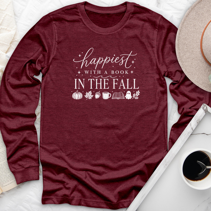 happiest with a book fall long sleeve unisex tee