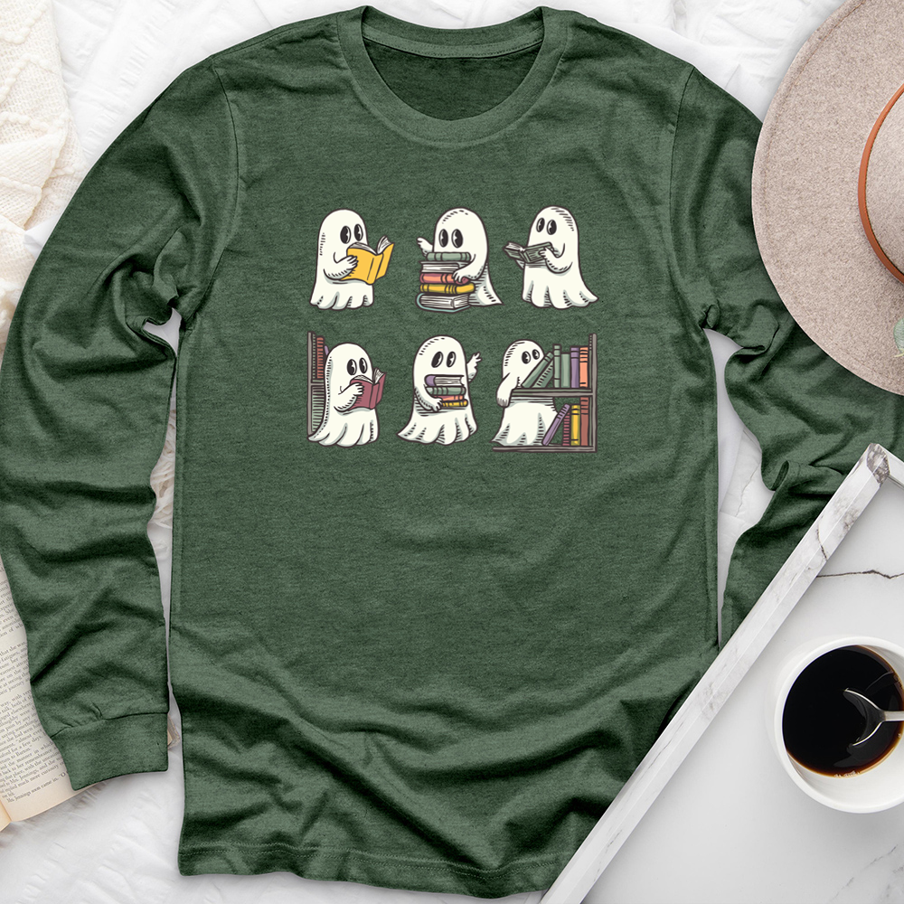 ghosts reading books long sleeve unisex tee