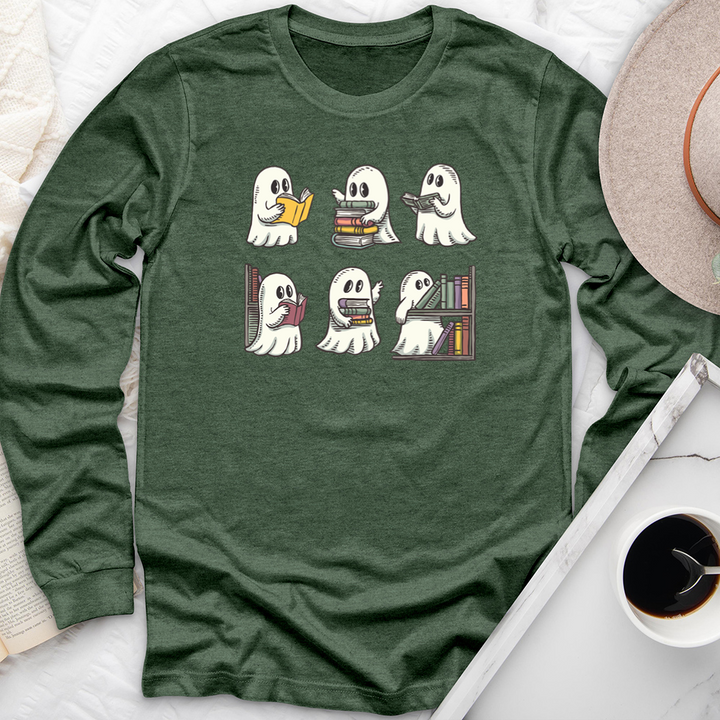 ghosts reading books long sleeve unisex tee