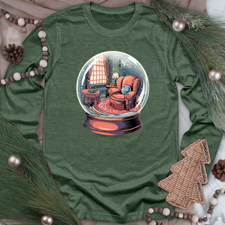 reading nook snowglobe long sleeve unisex tee
