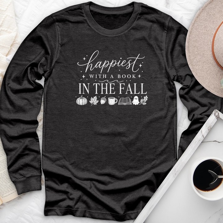 happiest with a book fall long sleeve unisex tee