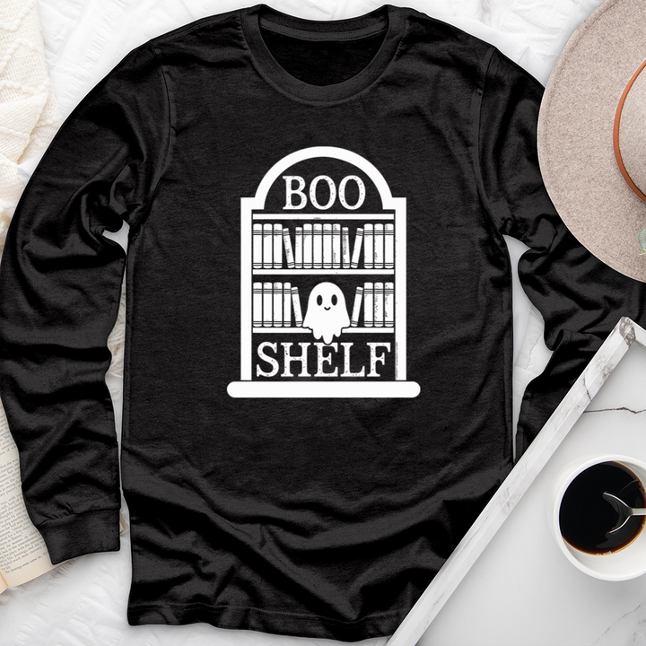 boo shelf sitting ghost long sleeve unisex tee