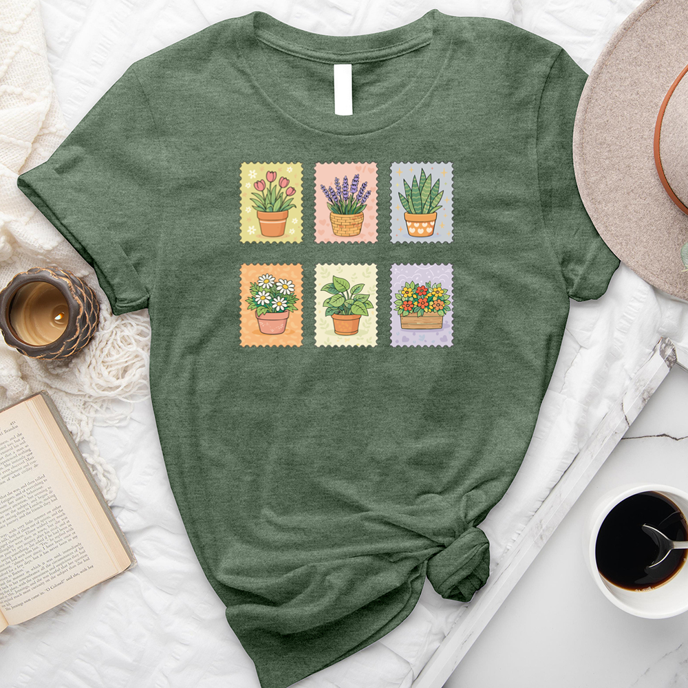 whimsical plant stamps unisex tee