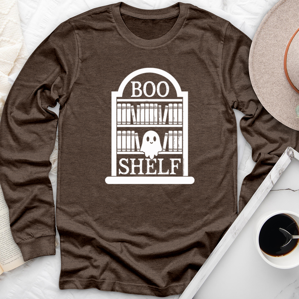 boo shelf sitting ghost long sleeve unisex tee