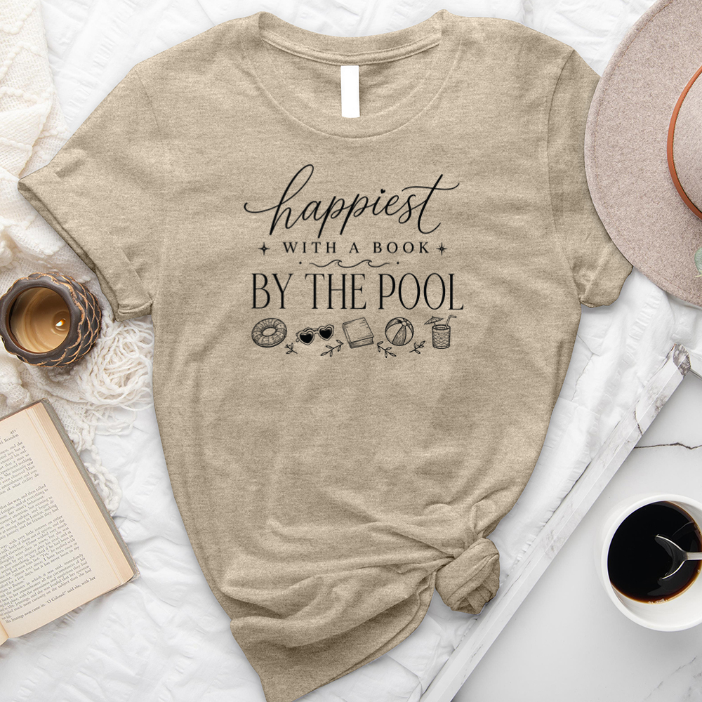 happiest with a book by the pool unisex tee