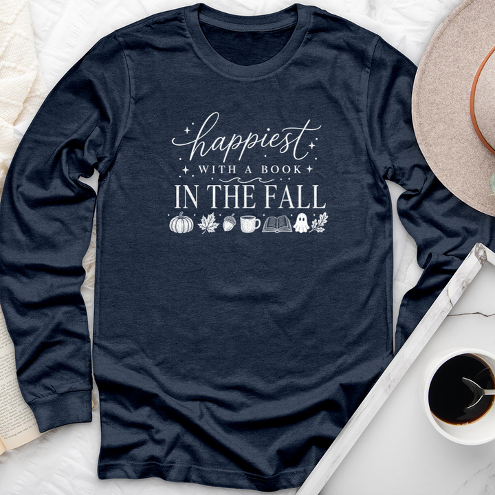 happiest with a book fall long sleeve unisex tee
