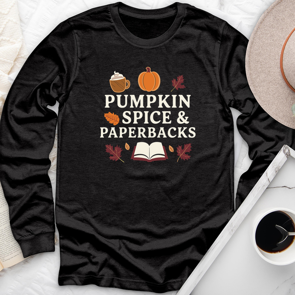 pumpkin spice and paperbacks long sleeve unisex tee