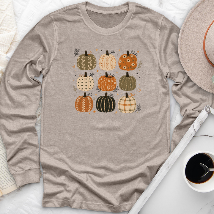 nine pattern pumpkins long sleeve unisex tee