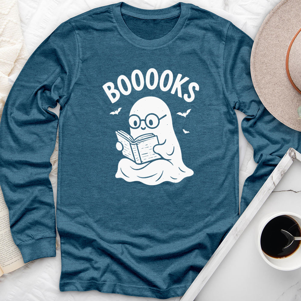 cute ghost reading booooks long sleeve unisex tee