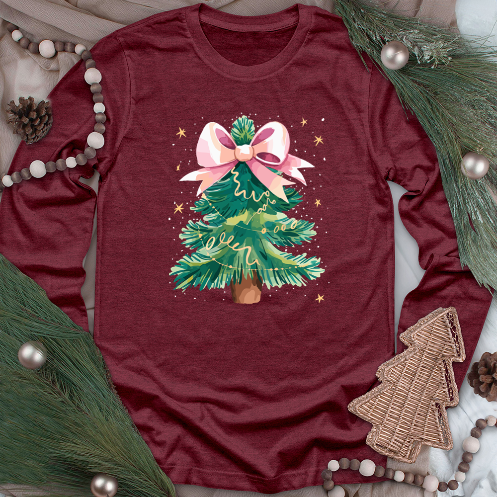 christmas tree bow long sleeve unisex tee