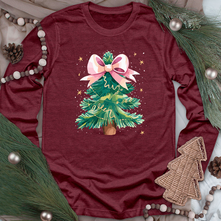 christmas tree bow long sleeve unisex tee