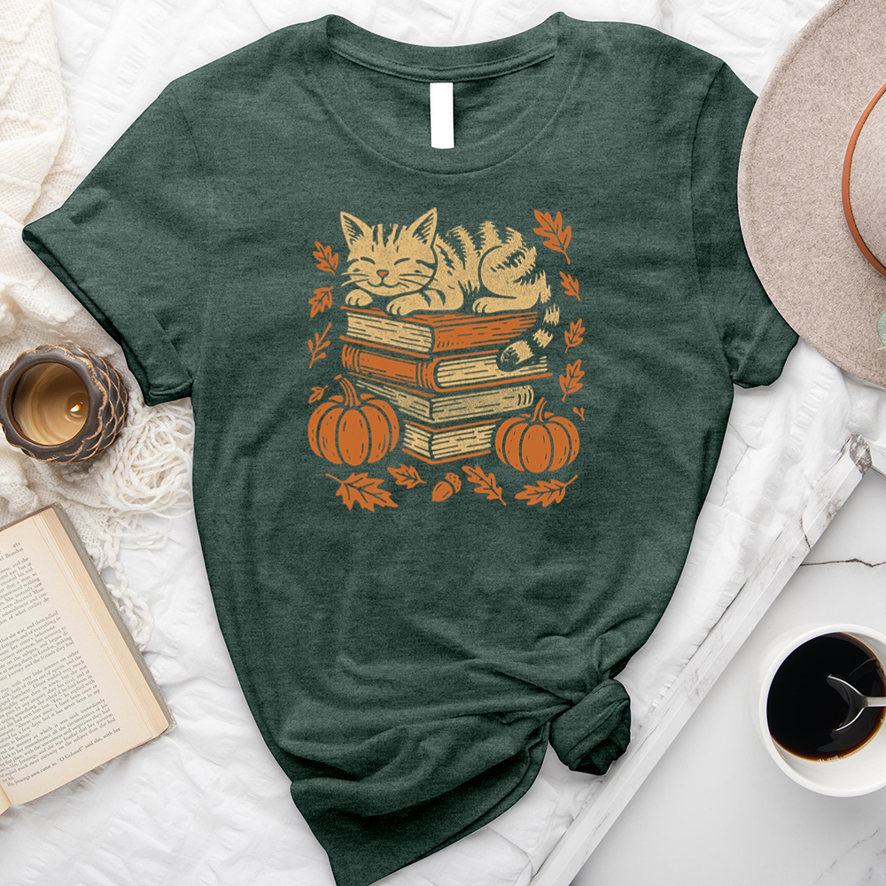 autumn cat books unisex tee