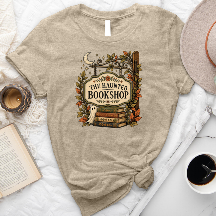 haunted bookshop sign unisex tee