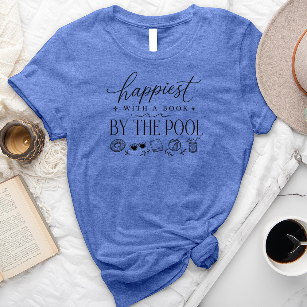 happiest with a book by the pool unisex tee