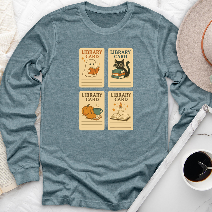 autumn library cards long sleeve unisex tee