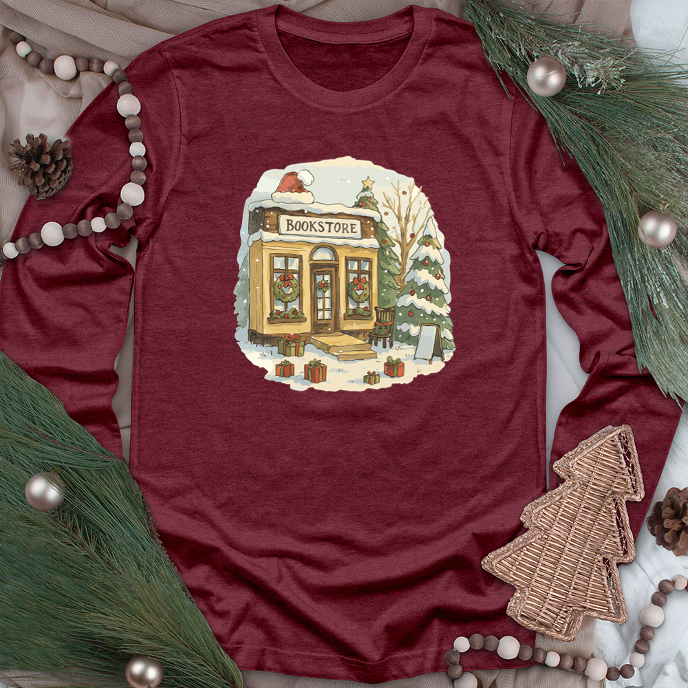 christmas bookstore long sleeve unisex tee