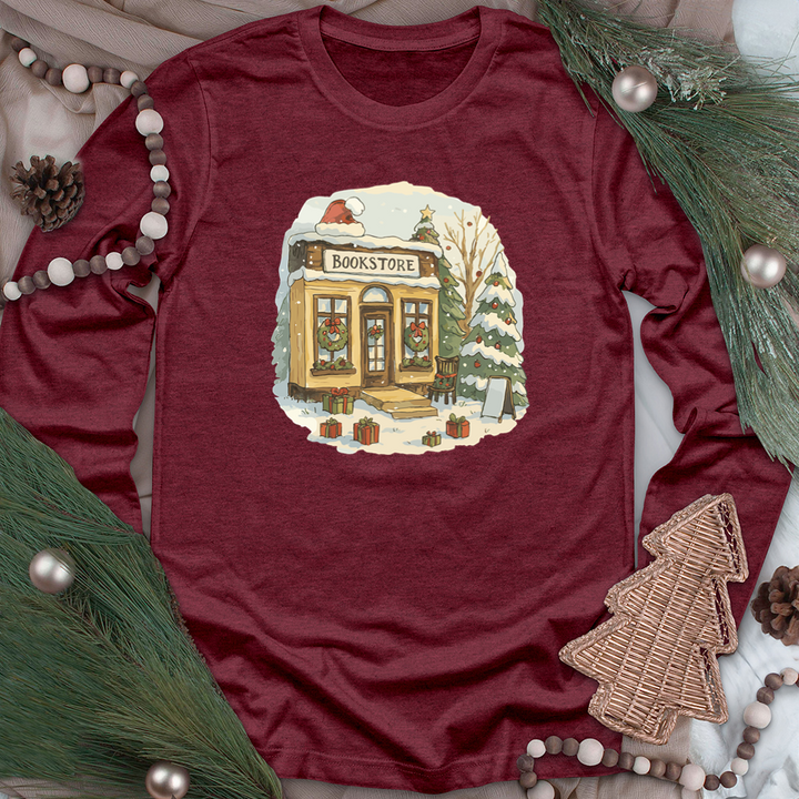 christmas bookstore long sleeve unisex tee
