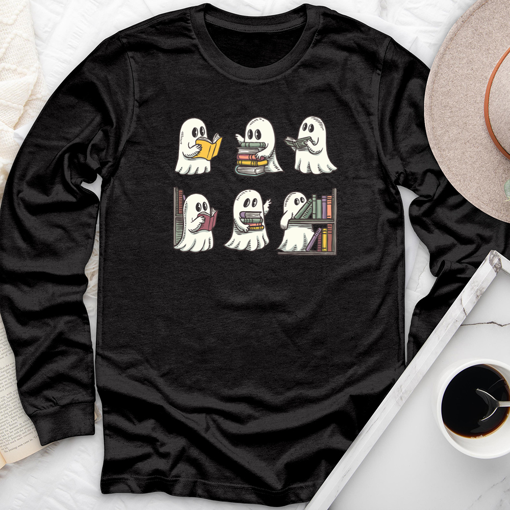 ghosts reading books long sleeve unisex tee