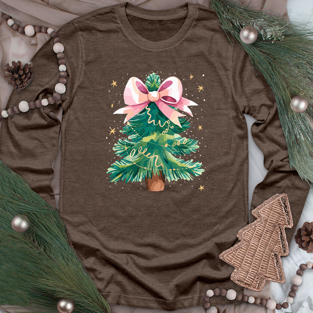 christmas tree bow long sleeve unisex tee