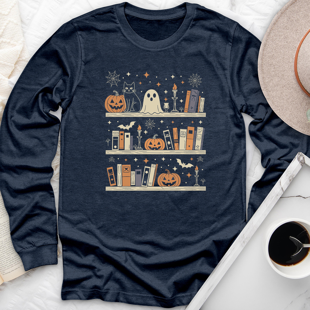 autumn bookshelf long sleeve unisex tee
