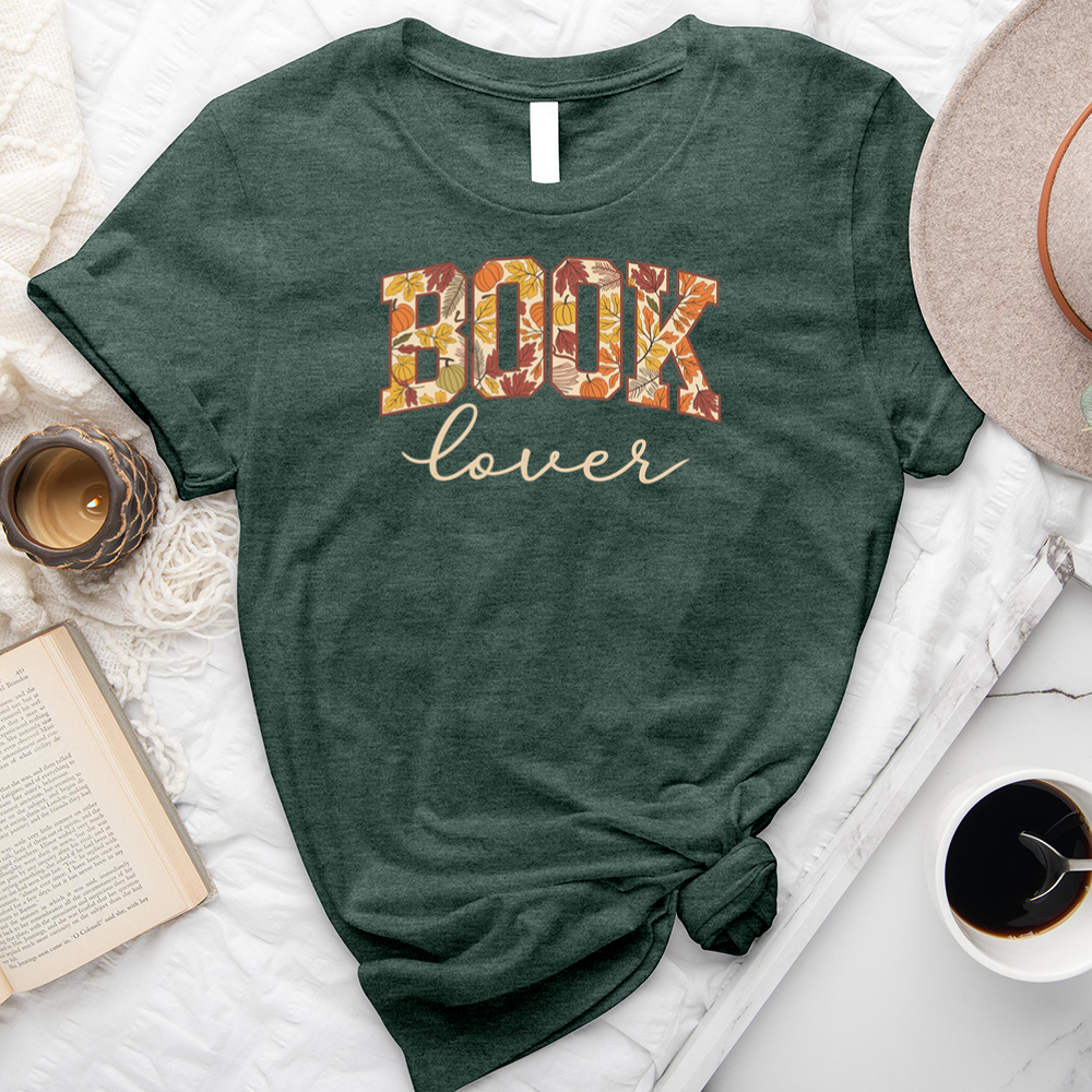 book lover autumn pattern unisex tee