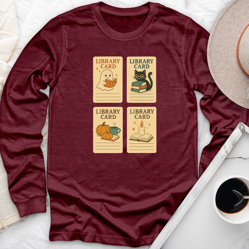 autumn library cards long sleeve unisex tee