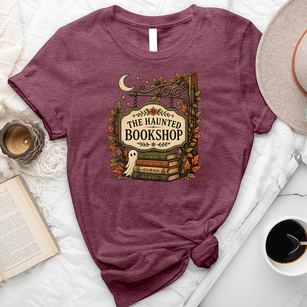 haunted bookshop sign unisex tee