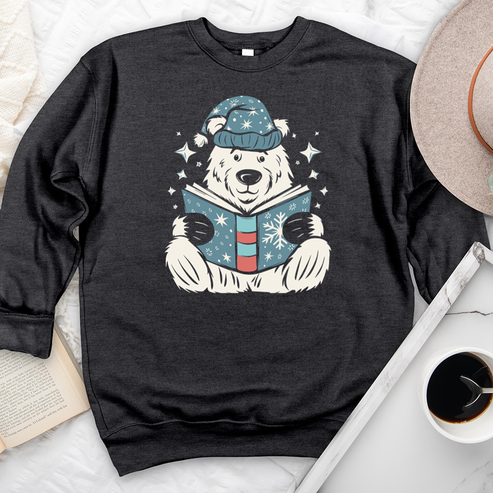 polar bear reading premium crewneck sweatshirt
