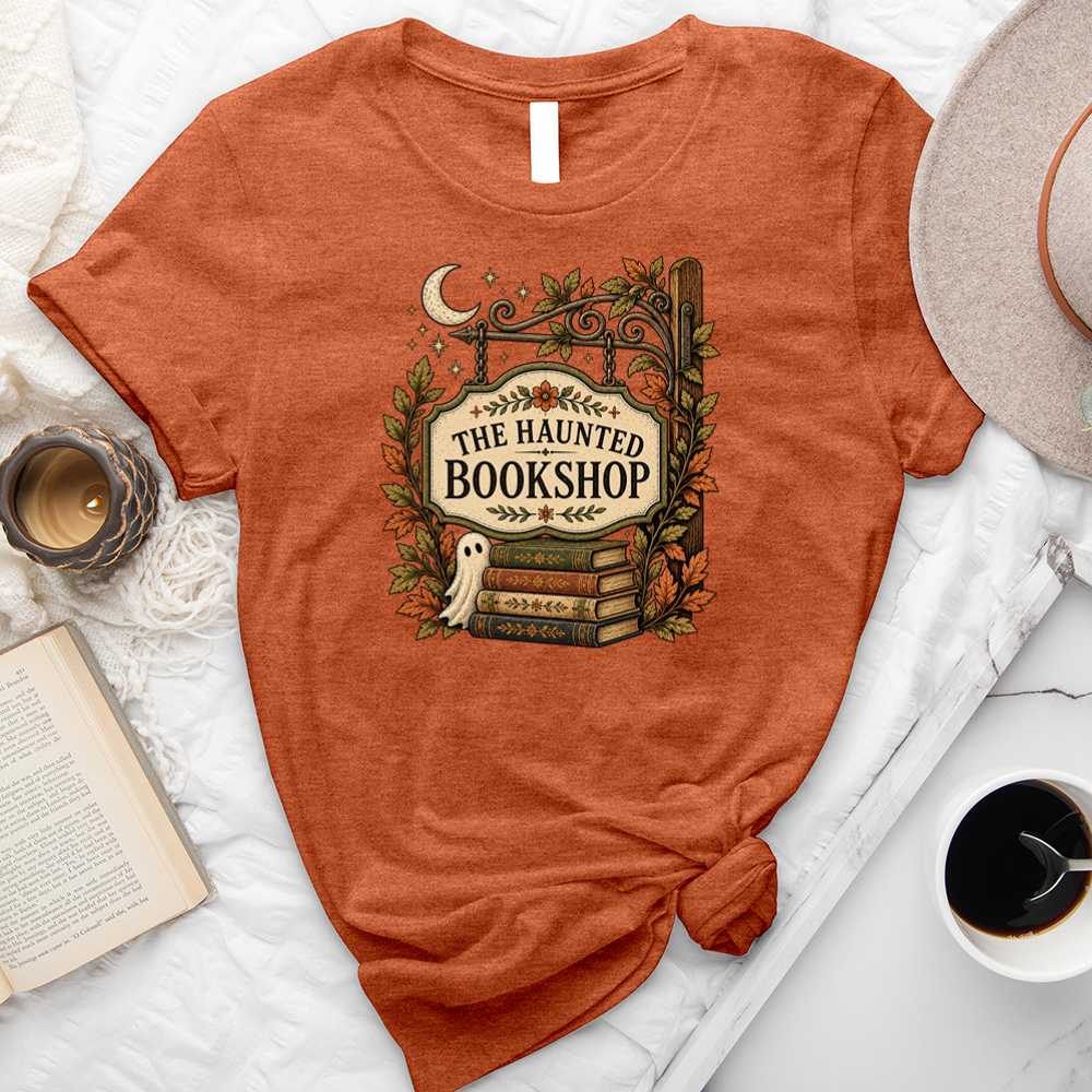 haunted bookshop sign unisex tee